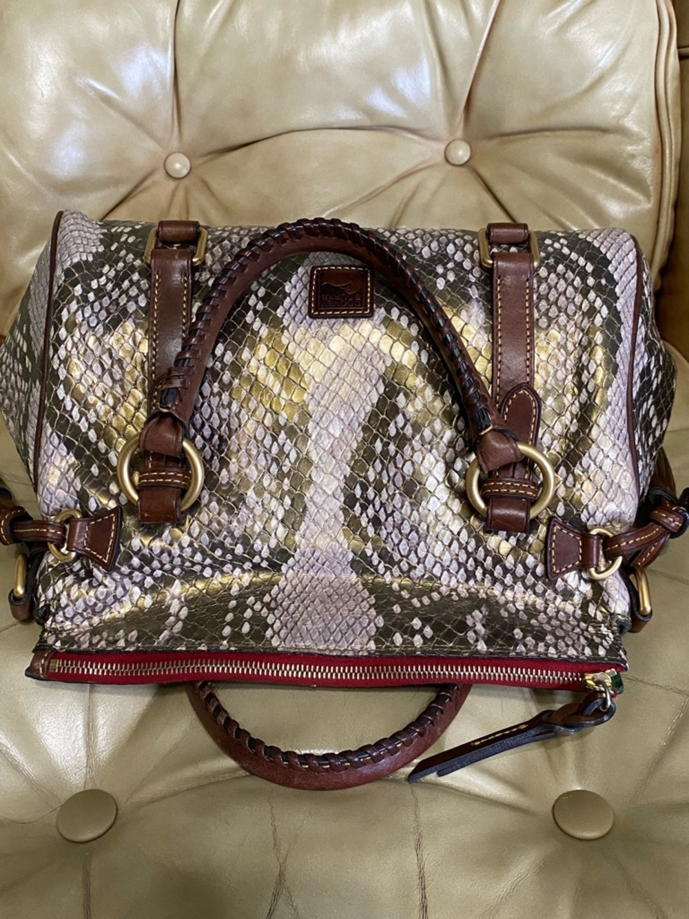 RARE Dooney & Bourke Python Satchel Florentine Gold/Green Leather - Picture 10 of 15